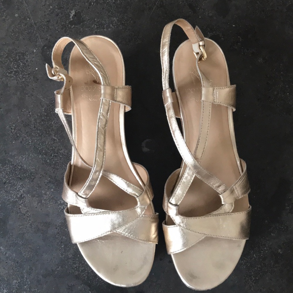 Saks Fifth Avenue gold wedges